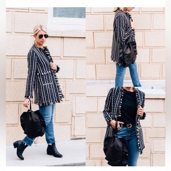 Cupcakes And Cashmere Bev Woven Jacket Tweed Coat Fringe, SMALL - Picture 1 of 7